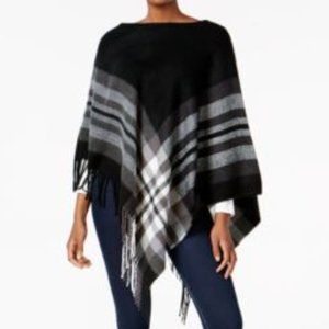 V. FRASS~Fringed -Plaid Brushed Poncho-NWT- O/S